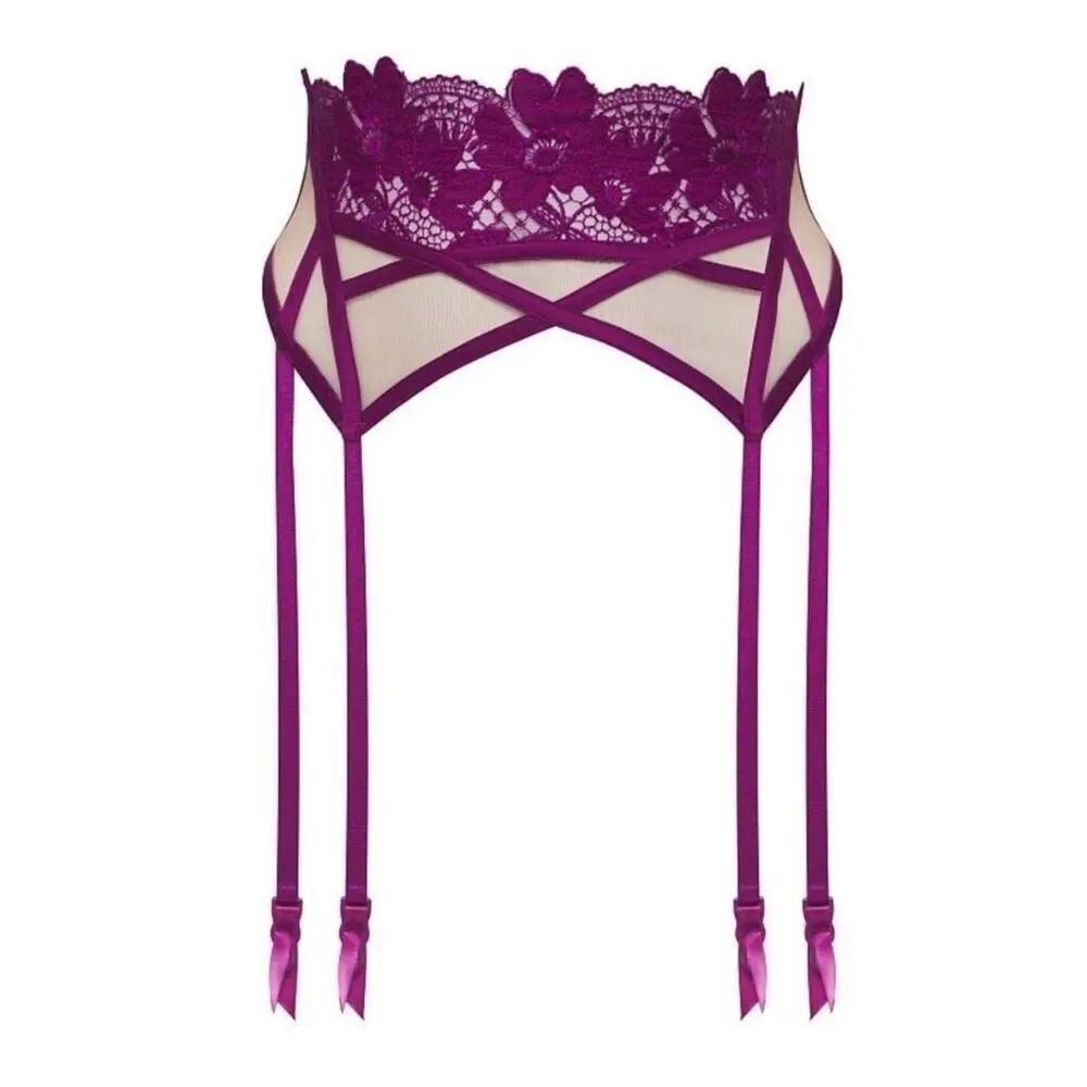 NWT For Love & Lemon's Victoria's Secret Aimee Floral Garter Belt Purple Small